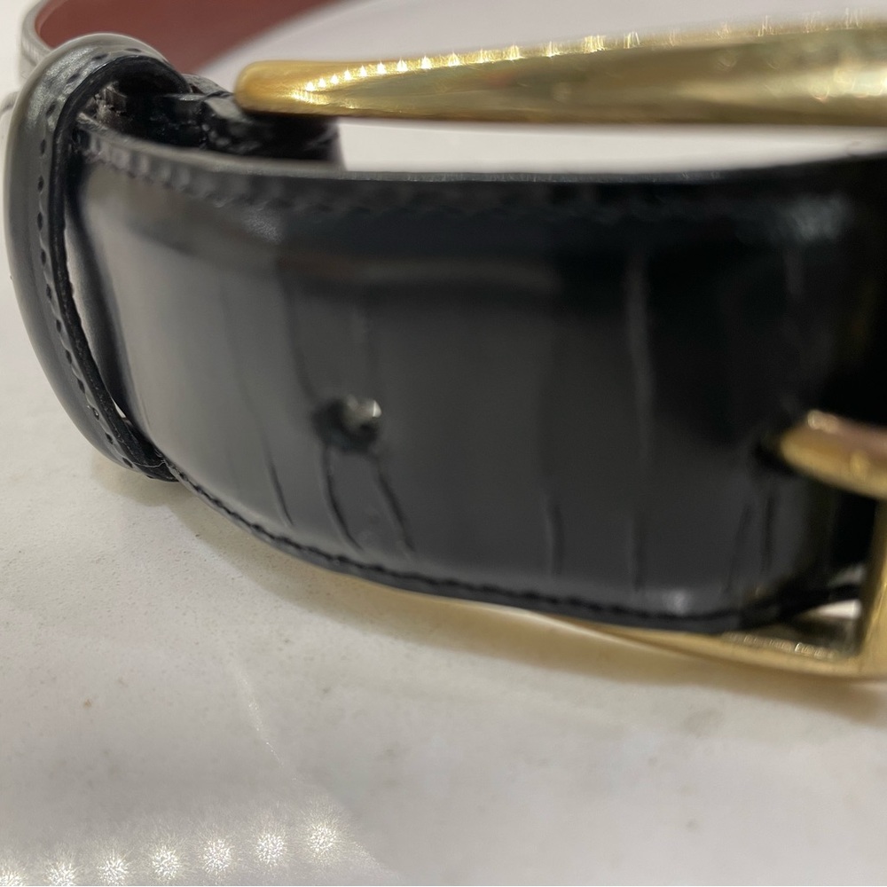 Men’s Coach Black Leather Belt with Brass Buckle — 34” - Picture 3 of 3
